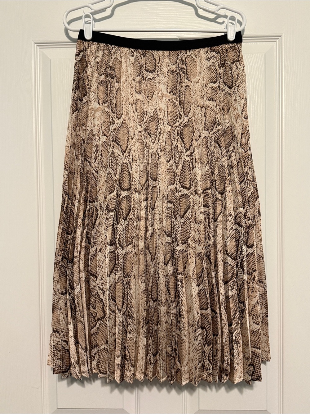 THML Pleated Snake-Print Midi Skirt in Brown and Cream